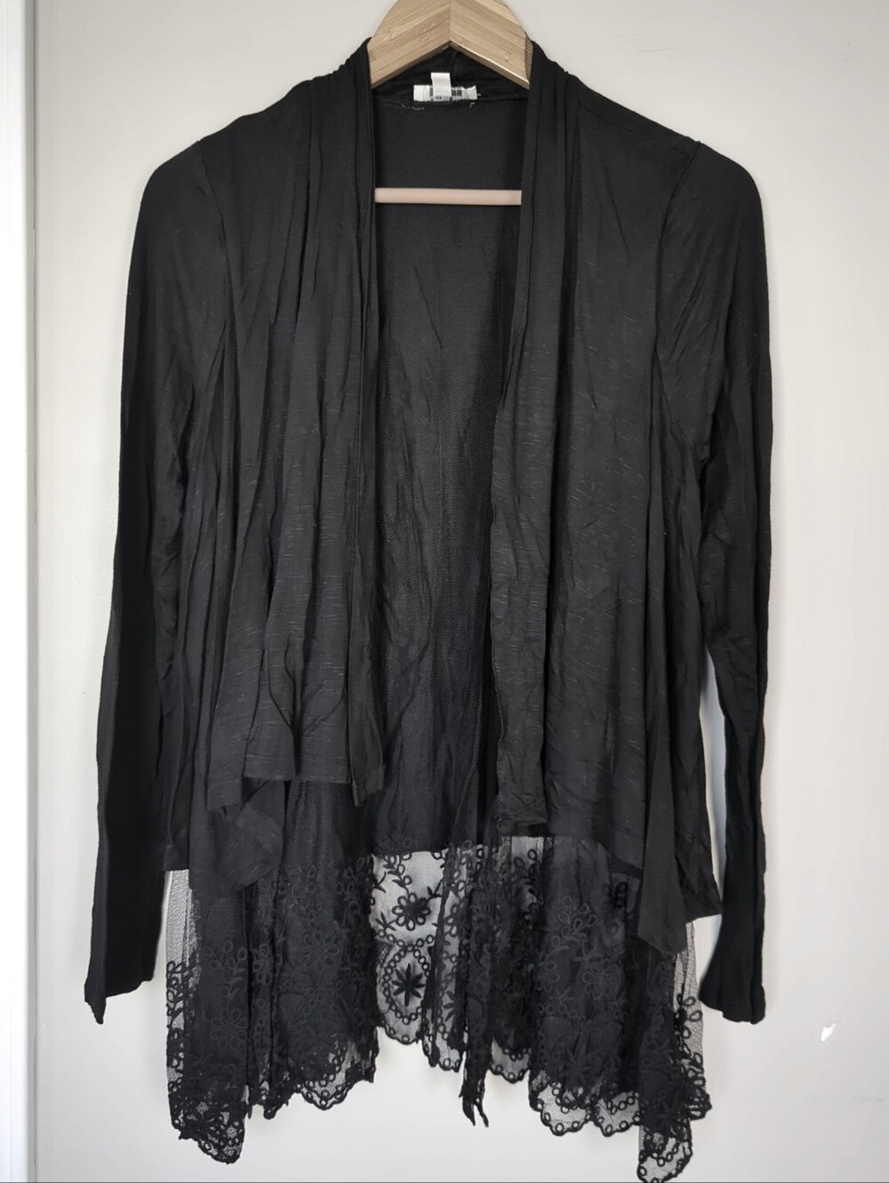 Umgee Black Lace Hem Open Front Cardigan Sweater Small Boho Goth Romantic Witchy